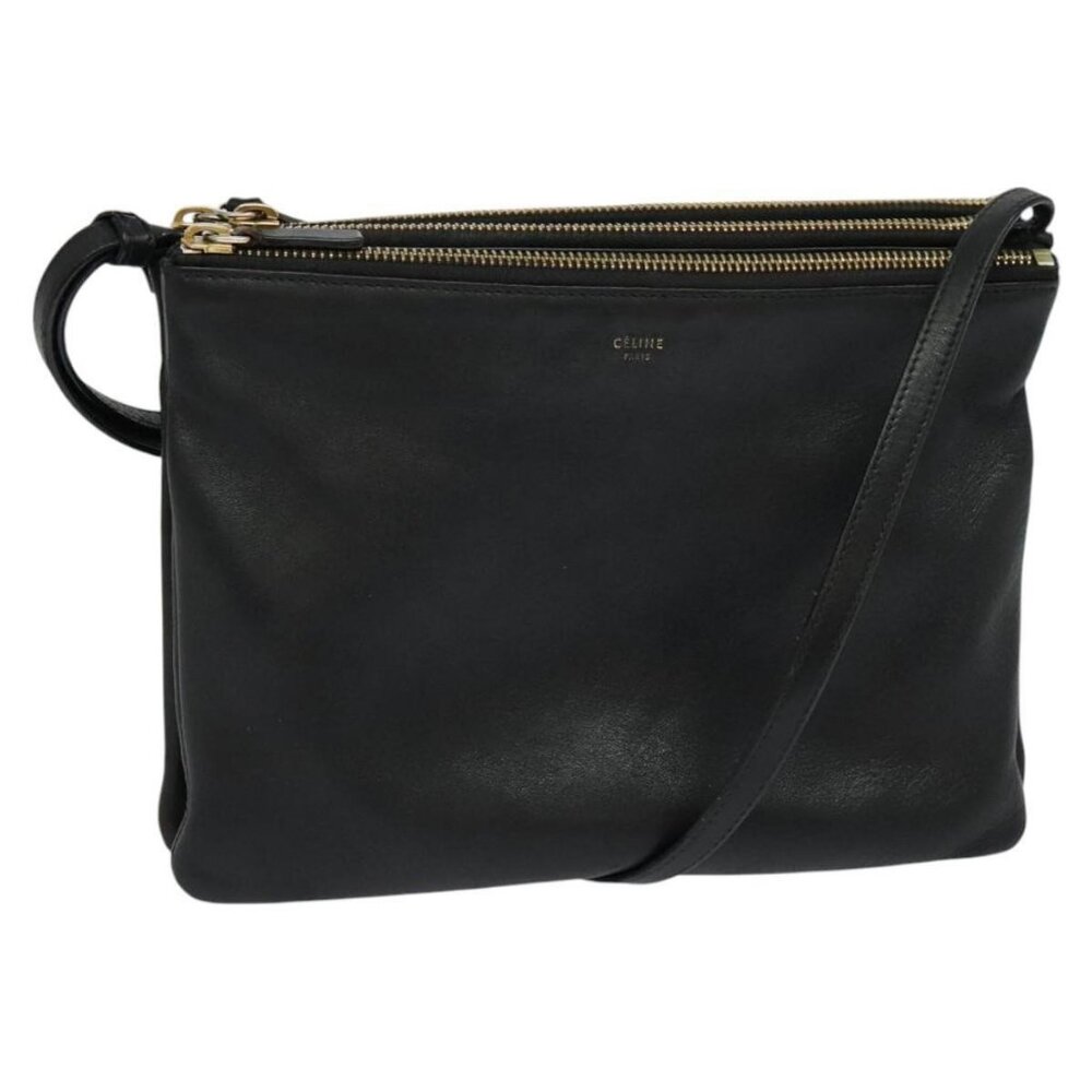 CELINE Trio bag Shoulder Bag Leather Black Gold Auth - Picture 6 of 16